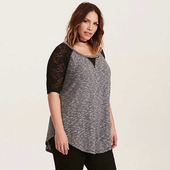 torrid Tops - Torrid Women's Hacci Knit Lace Raglan Tee 1045